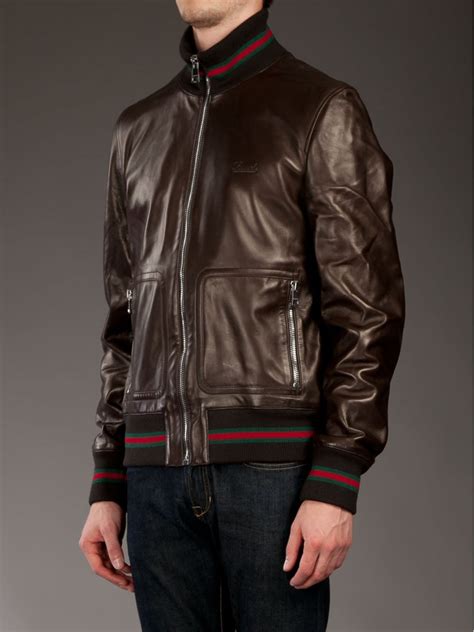 gucci leather jacket brown|gucci original leather jacket.